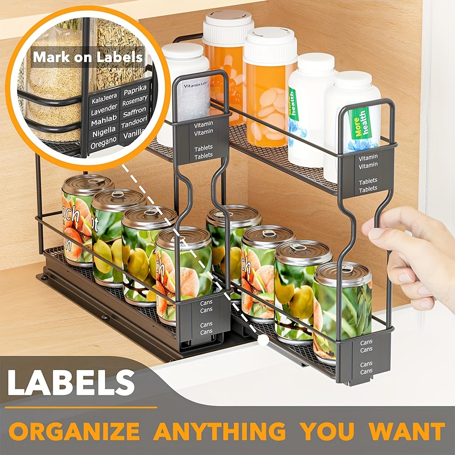 1set Kitchen Cabinet Pull-out Spice Rack Double-layer Plastic