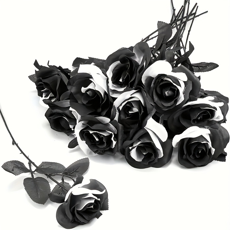 Stunning Black Rose Artificial Flowers Single Stem Fake Silk - Temu