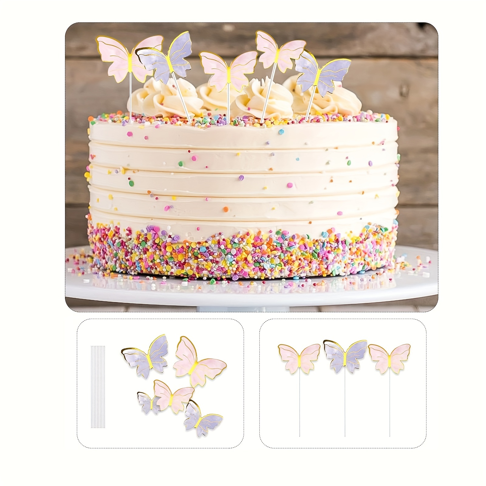 Joyeux anniversaire papillon thème gâteau toppershandmade peint