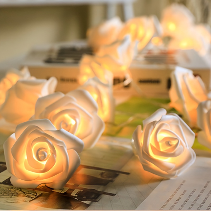 Guirlande LED clignotant lumineux artificielle roses fraîches romantique  décoratif fleur mariage Saint Valentin cadeau à envoyer amoureux Base en  bois