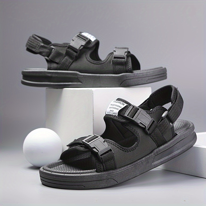 Casual Pu Trendy Sandals, Men's Faux Leather Adjustable Hook Loop Outdoor Walking Colors Shoes Sandals
