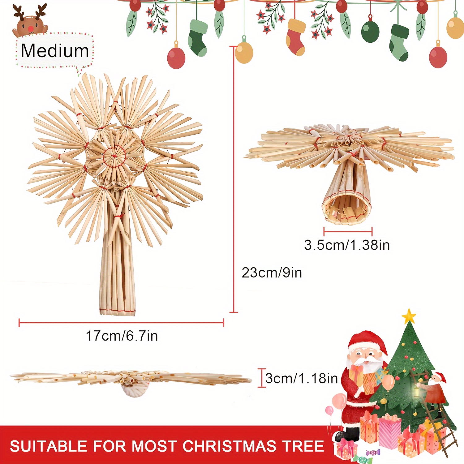 Christmas Tree Topper Star, Christmas Tree Topper Made Of Straw, Natural  Christmas Tree Topper, Handmade Christmas Tree Decoration, Fits All Sizes  Of Christmas Tree - Temu