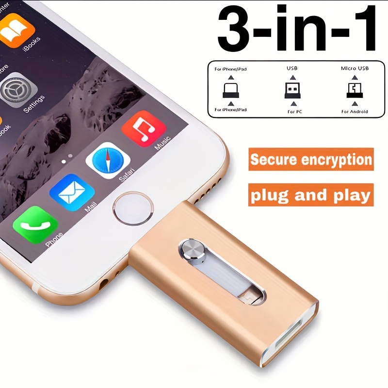 Clé USB Iphone - Clé USB pour Android + PC + Iphone - 64 Go - Clé USB 3 en  1 - Clé USB