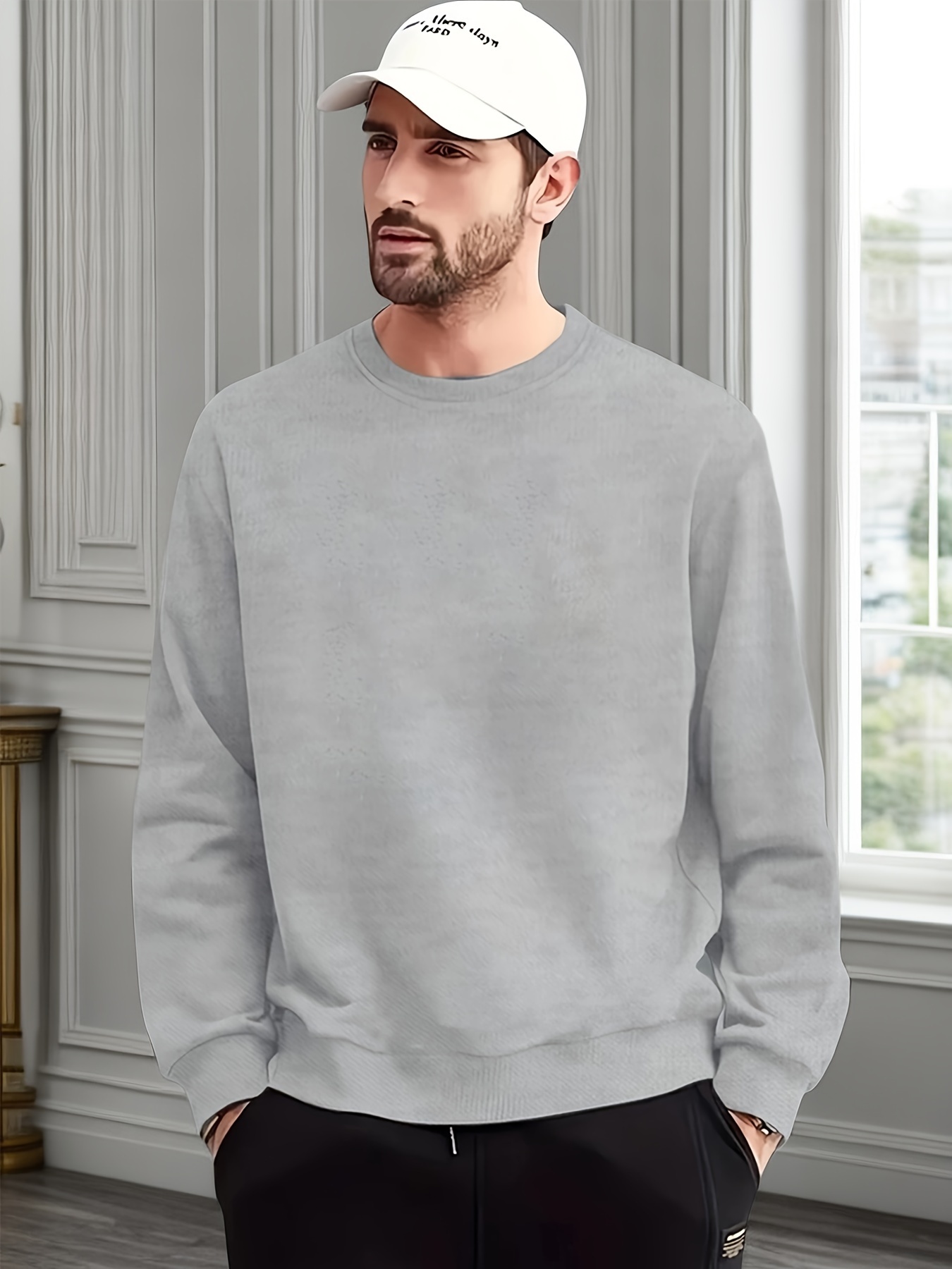 Fashionable Men's Casual Solid Long Sleeve Round Neck - Temu
