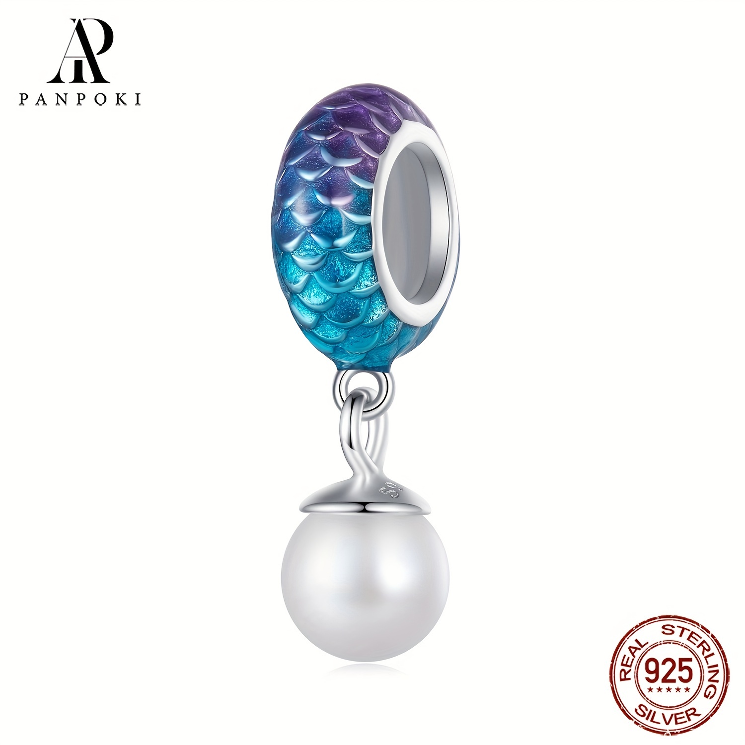 PANPOKI 925 Sterling Silver Fish Scale Bead Pendant Charm