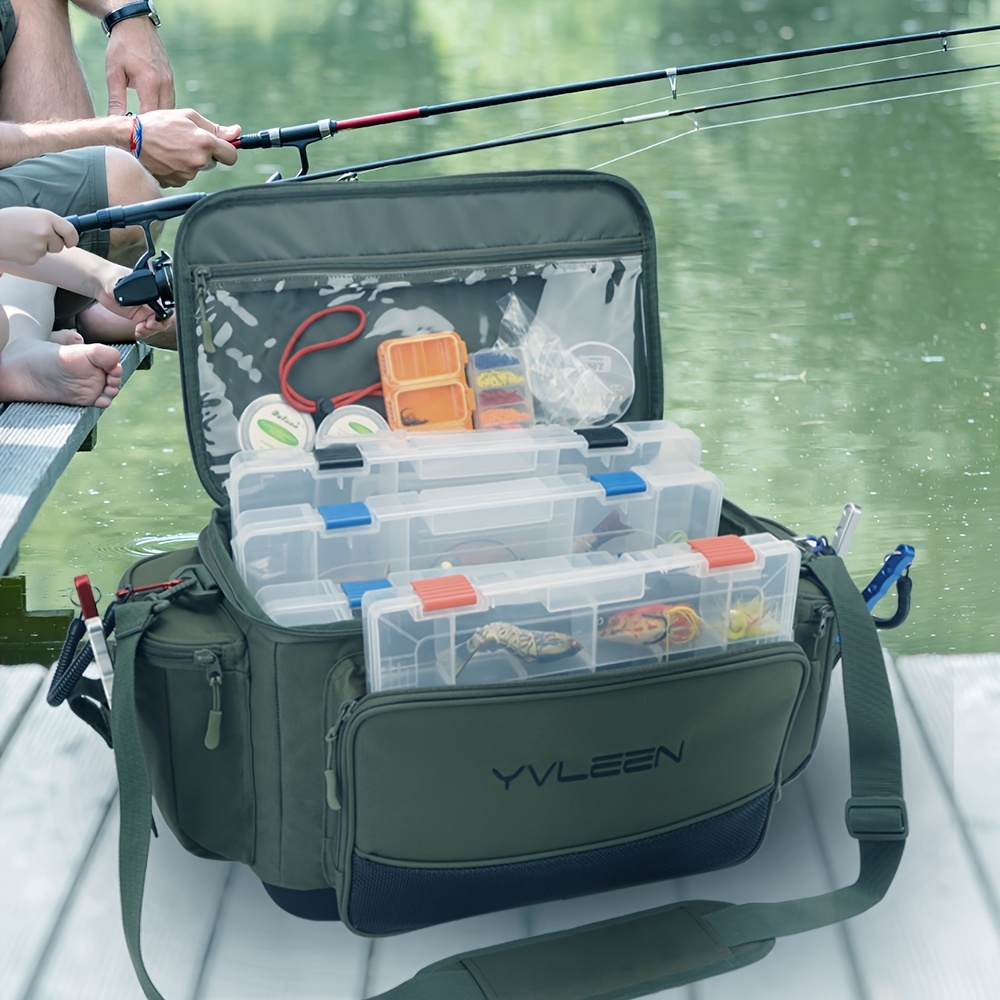 YVLEEN Large Fishing Tackle Storage Bag - 100% Water-Resistant Polyester  Material - Fits 3600/3700 Tackle Box - Ideal for Outdoor Fishing Trips