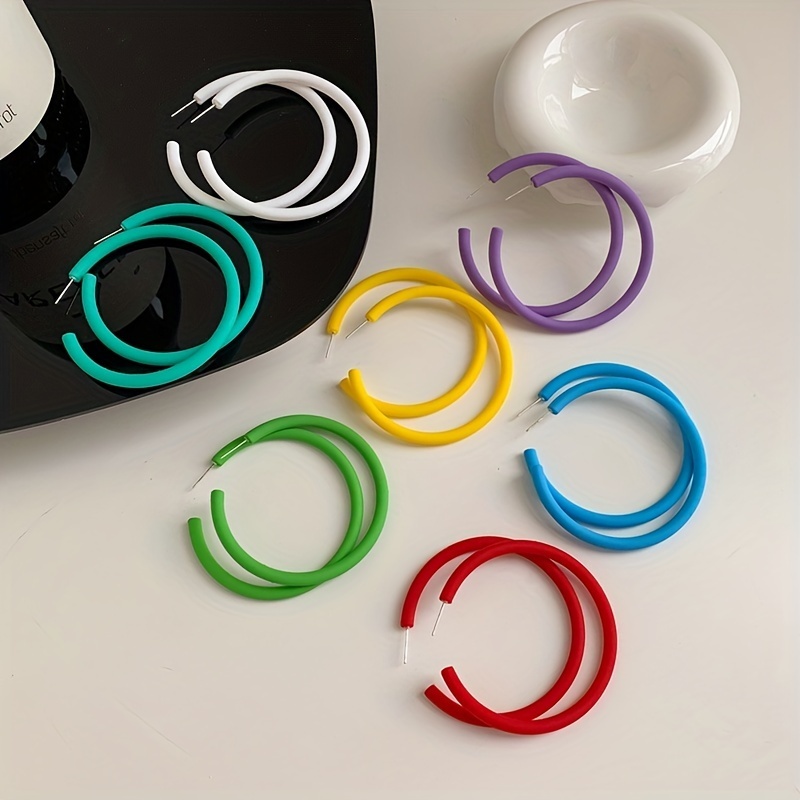 

C Shape Candy Color Hoop Earrings Simple Cute Style Acrylic Jewelry Versatile Ornament For Women Daily Casual