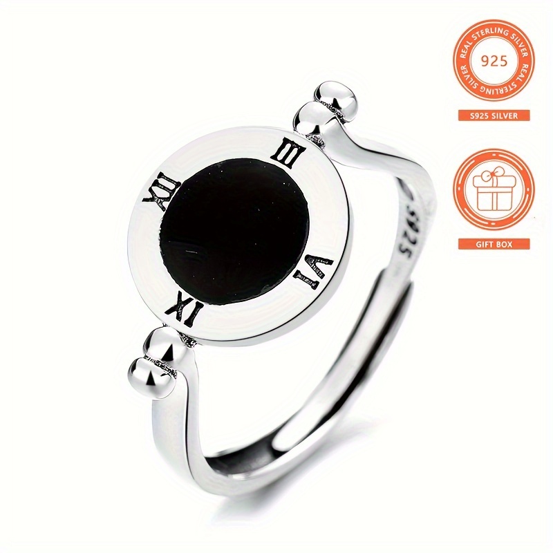 

925 Bague Ouverte en Argent Sterling Design de Montre Rétro Convient aux Hommes et aux Femmes Bague Réglable de Haute Qualité Cadeau pour les Amis Cool Avec Boîte Cadeau