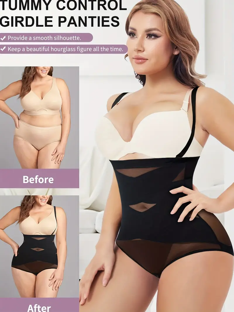 Contrast Mesh Shaping Panties, Tummy Control Compression Panties To Lift &  Shape Buttocks, Women's Underwear & Shapewear