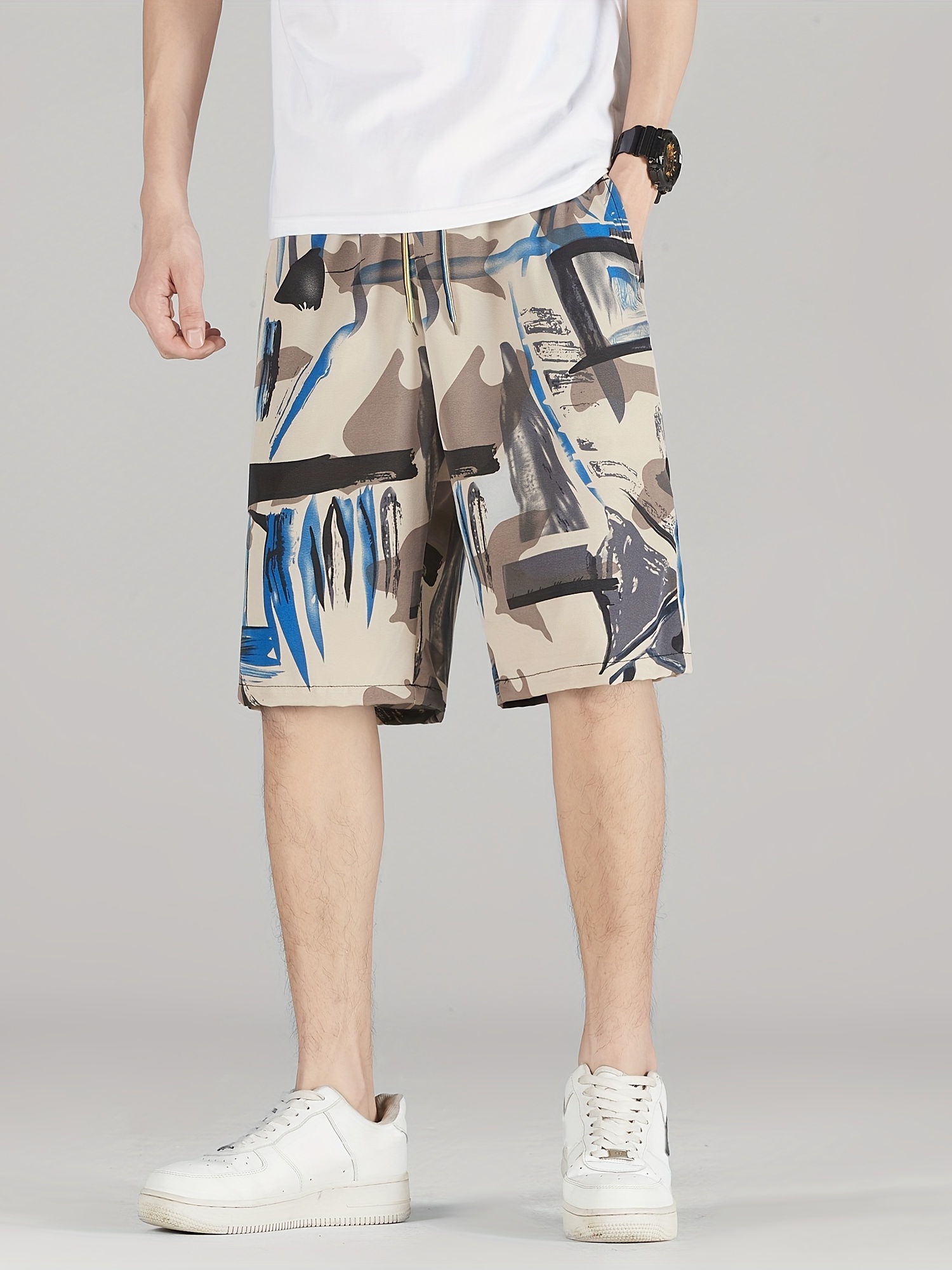 Street Style Graffiti Pattern Mens Shorts Summer Casual Loose Wear Elastic  Waist Drawstring Shorts, Save More With Clearance Deals