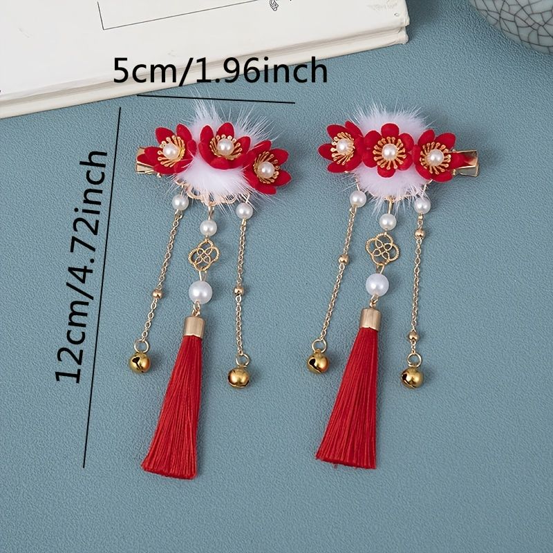 Girls Elegant Red Plush Flower Tassel Hair Clips Traditional Hanfu  Decorative Hair Accessories For Chinese New Year Party - Clothing, Shoes &  Jewelry - Temu