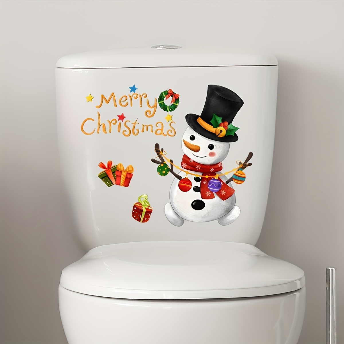 

1pc Christmas Toilet Seat Sticker, Merry Christmas Snow Man Xmas Toilet Lid Set Cover, Removable Decal Paper Decor Sticker, Bathroom Accesssories, Christmas Decoration Christmas Decorations 2023