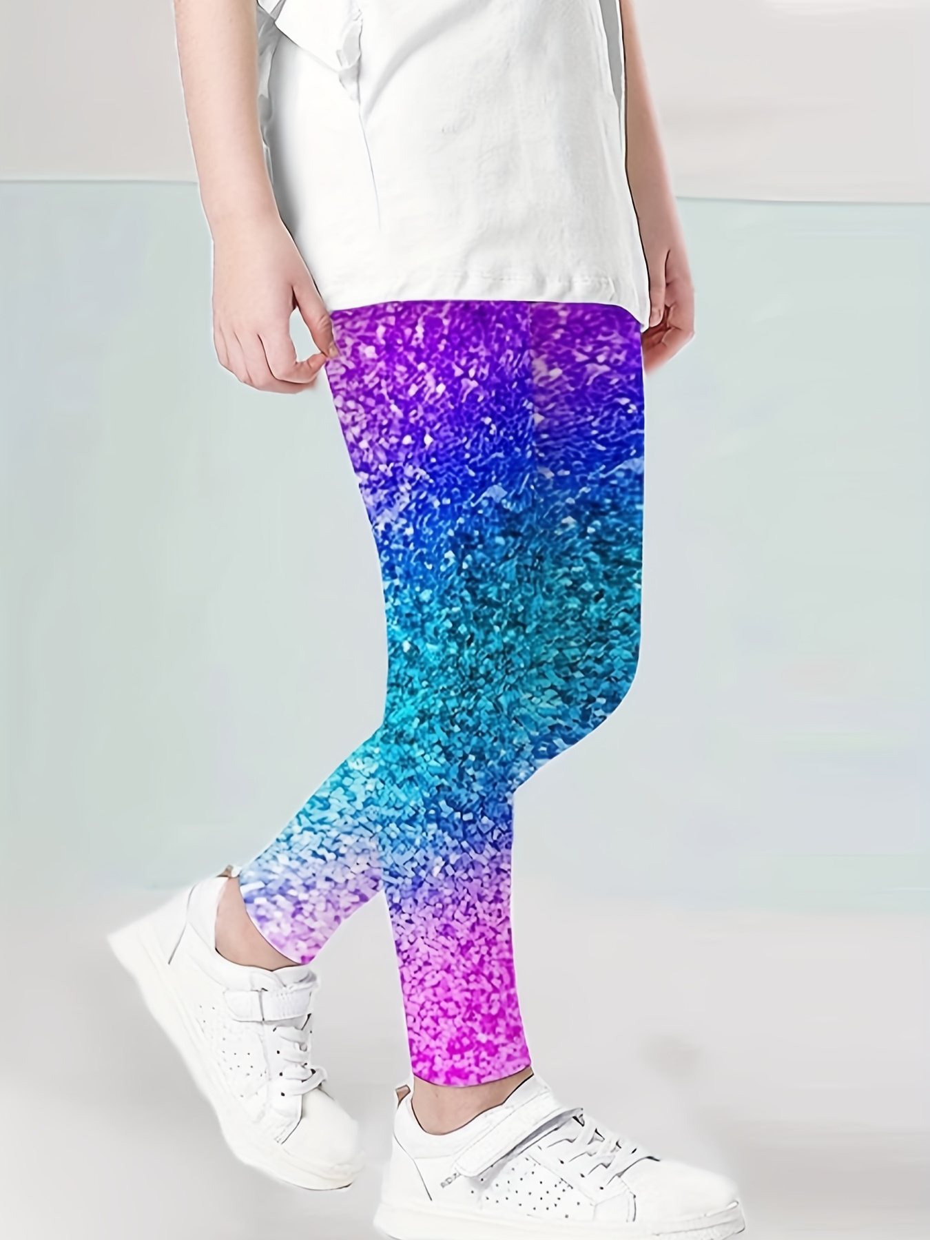 Girls Trendy Sequin Effect Leggings Comfy &breathable Pants For Everyday,  Sports, Yoga