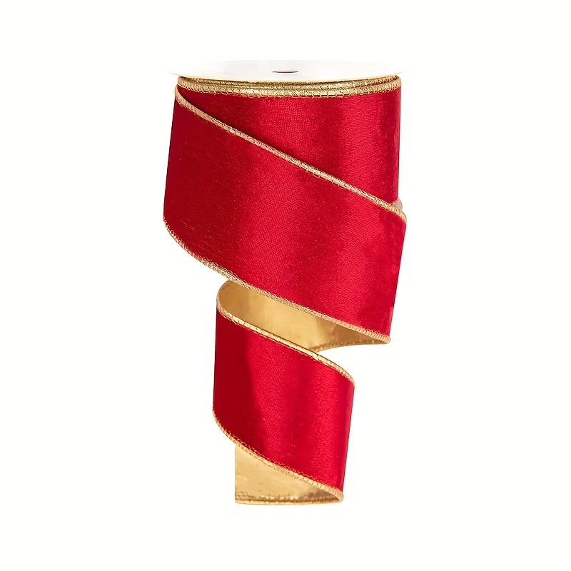 Wired Traditional Red Velvet Christmas Wired Ribbon With Gold Edge