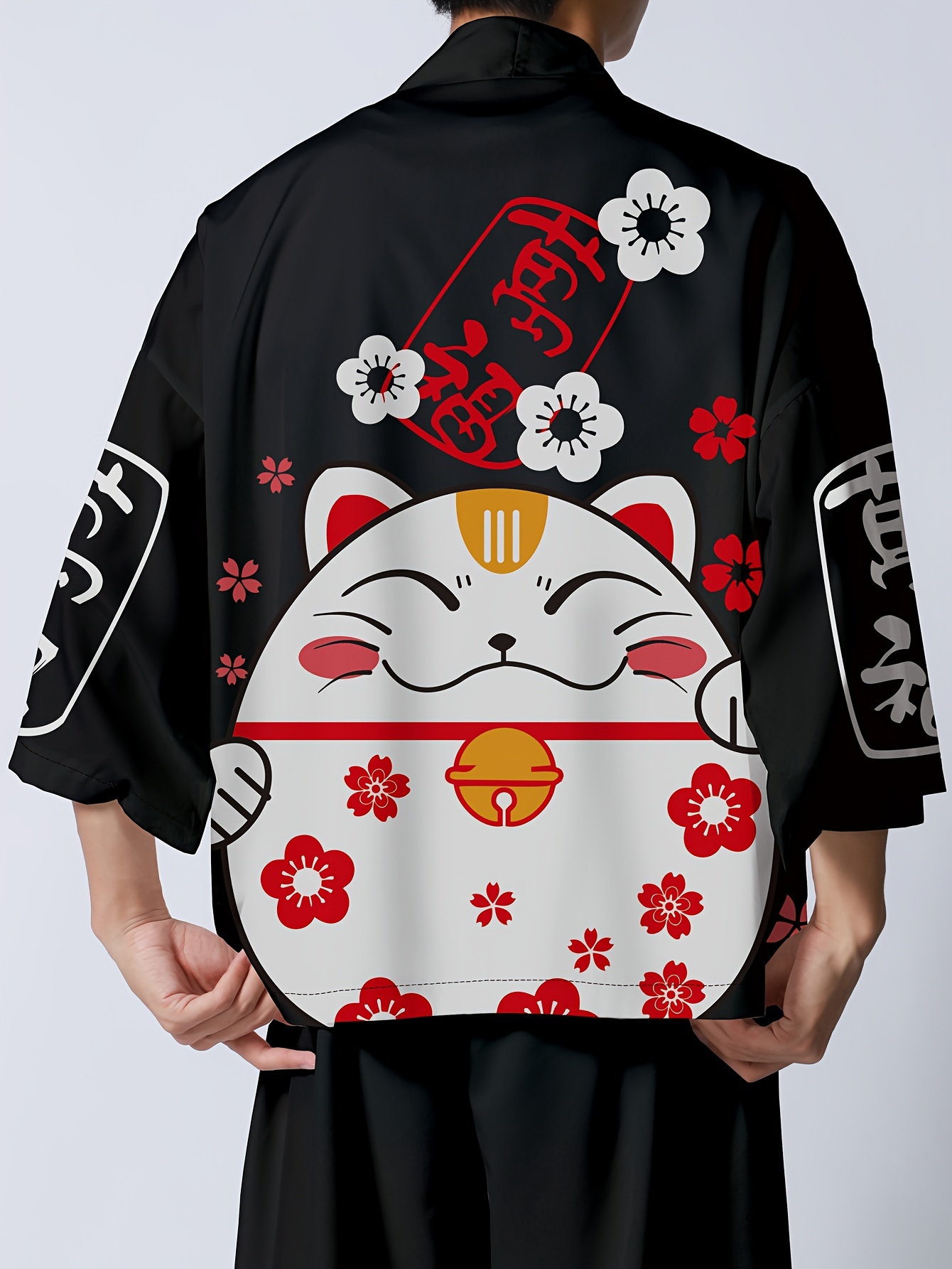 Anime Cartoon Cat Pattern Men's Kimono Jackets Japanese Costume