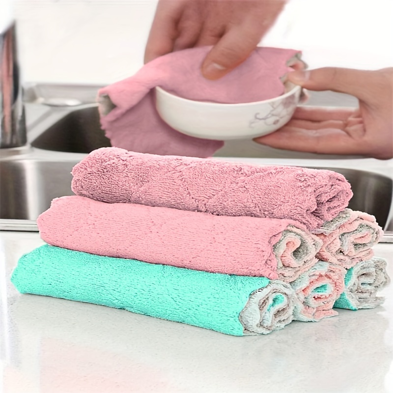 2PCS Kitchen Rags 5Pcs Dish Cloth Double-Sided Two-Color Dish