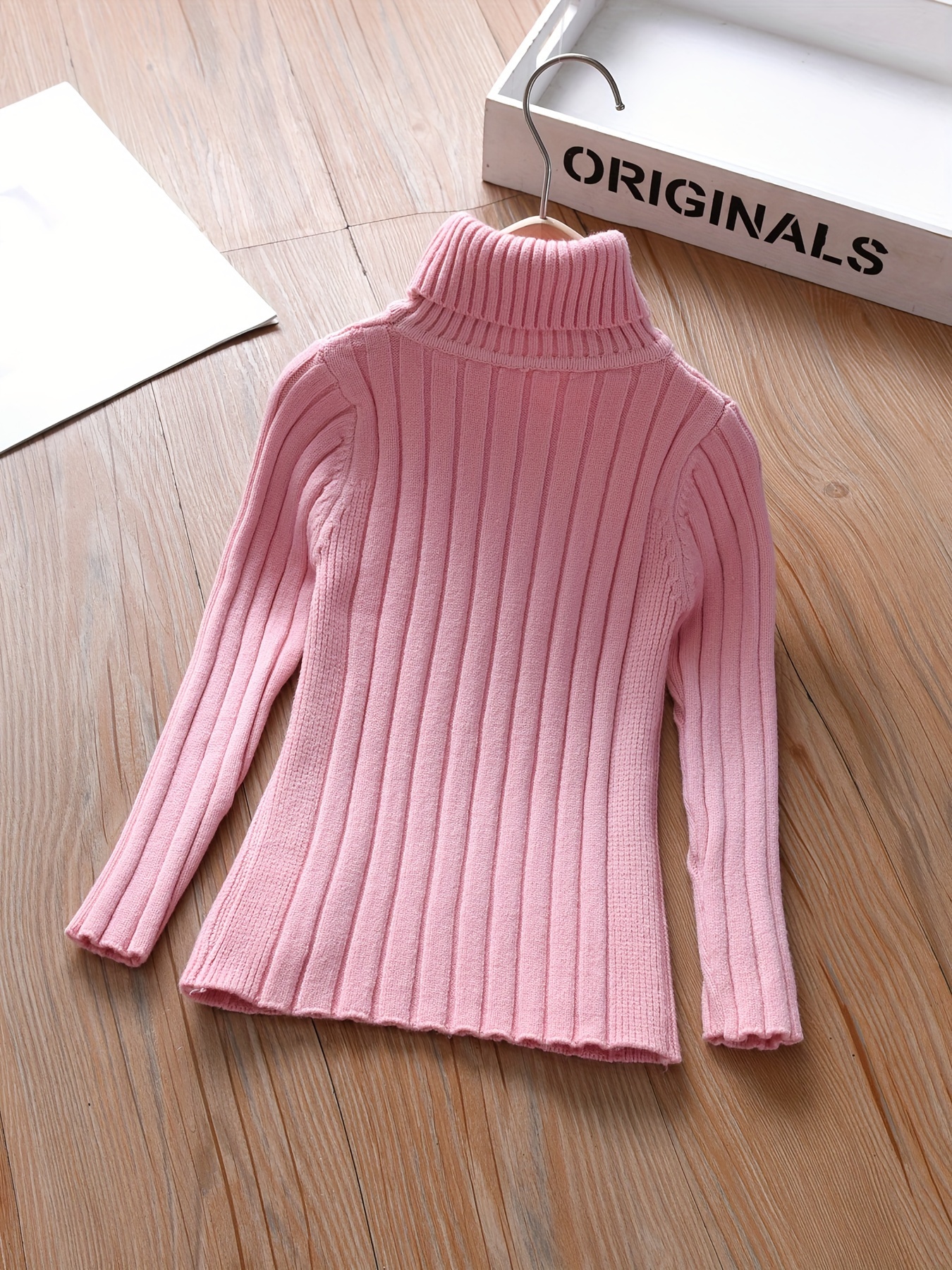 Girls Elegant Vertical Striped Turtleneck Knit Sweater Long - Temu