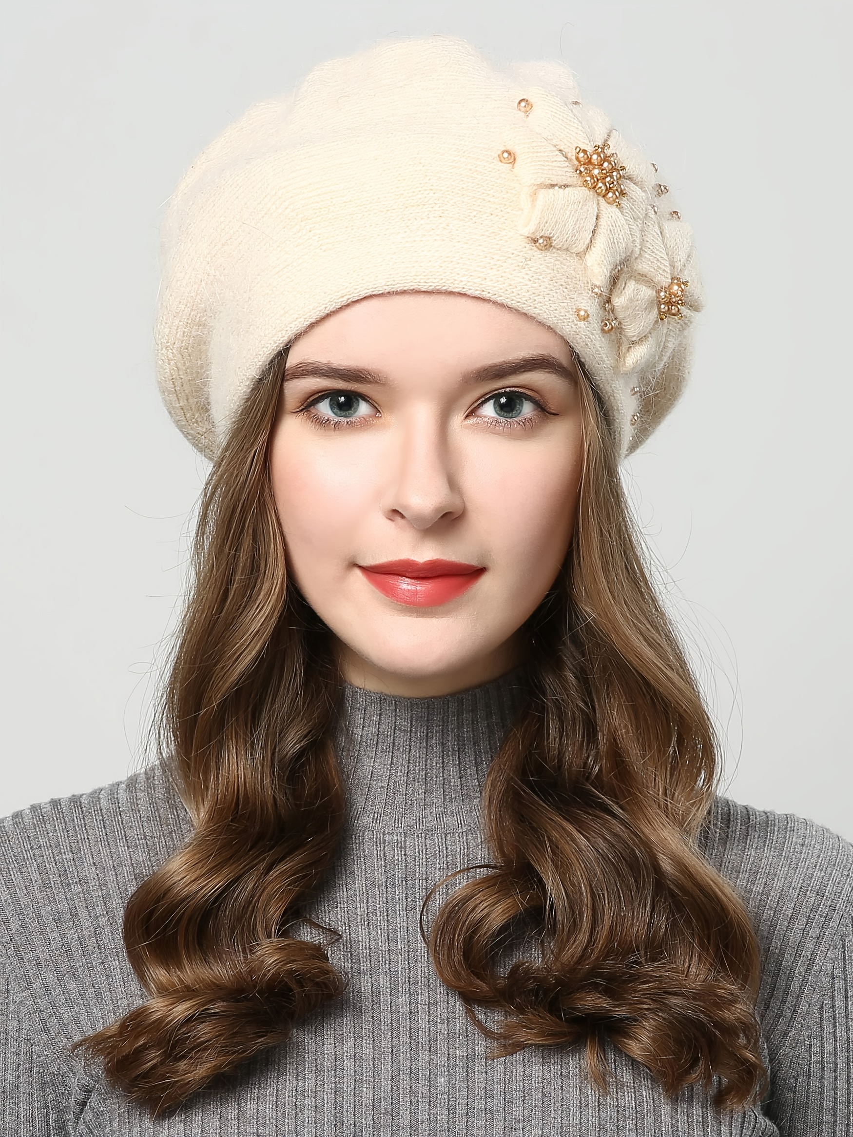 Spring Wool Women's Top Fur Ball pom poms Beret Hat For Laday