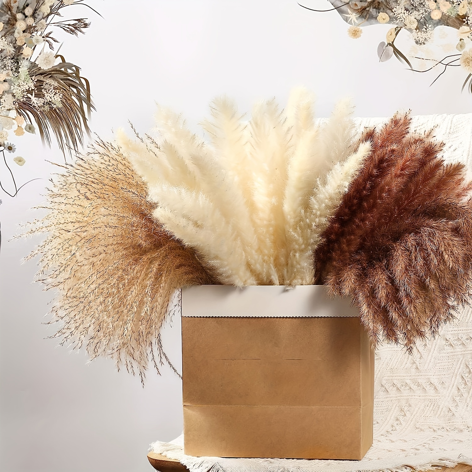 35 pz. Pampas essiccate, decorazione floreale naturale da 16,5 pollici, bouquet  di fiori secchi per la casa soffice e a lunga durata, per matrimonio e  feste, decorazione rustica da tavolo con fiori