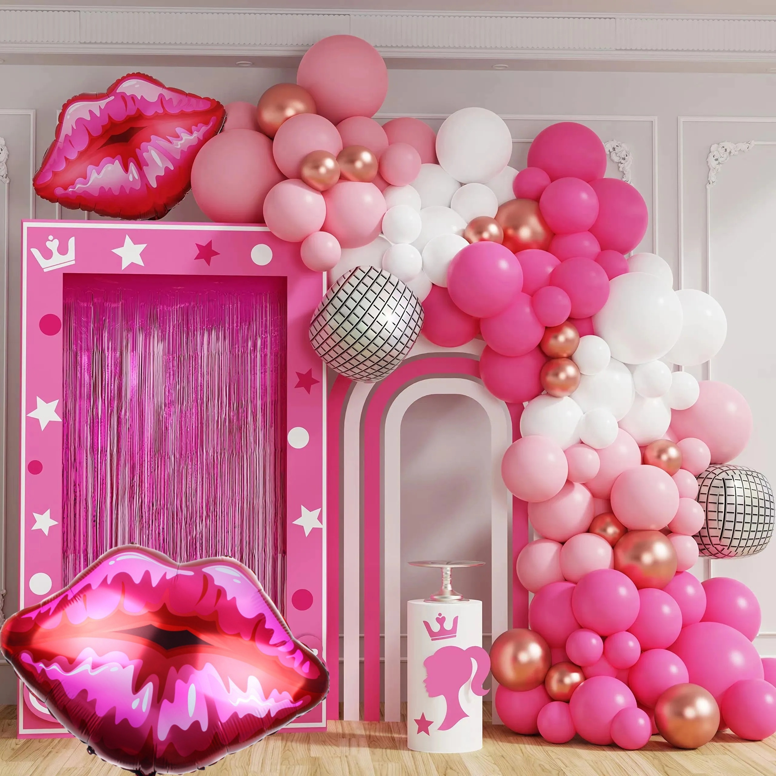 Kit d'arche de guirlande de ballon rose, 106pcs ballons blancs roses pour  fille Baby Shower, mariage, décorations d'anniversaire