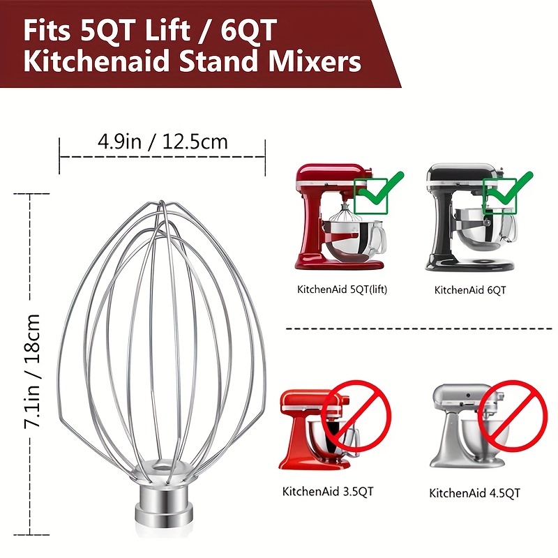 Wire Whip for Kitchenaid Stand Mixer 5QT Lift and 6QT, Whisk Attachment for Kitchenaid  Mixer, Stainless Steel Egg Cream Stirrer 