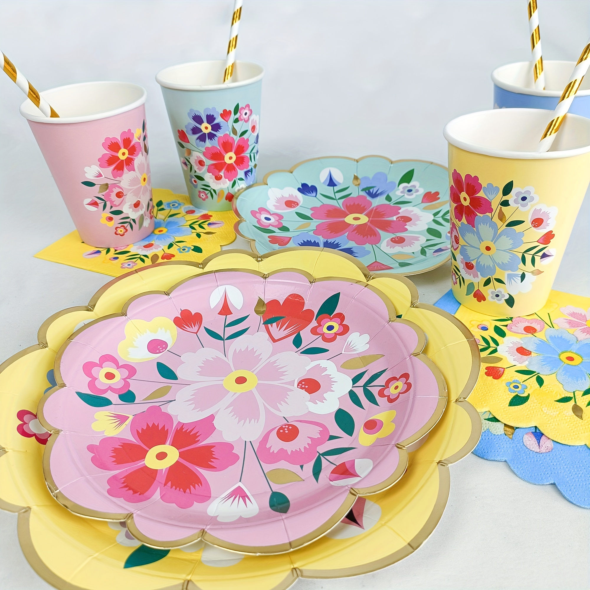 Floral Paper Plates And Napkins Party Supplies Serves 10 - Temu
