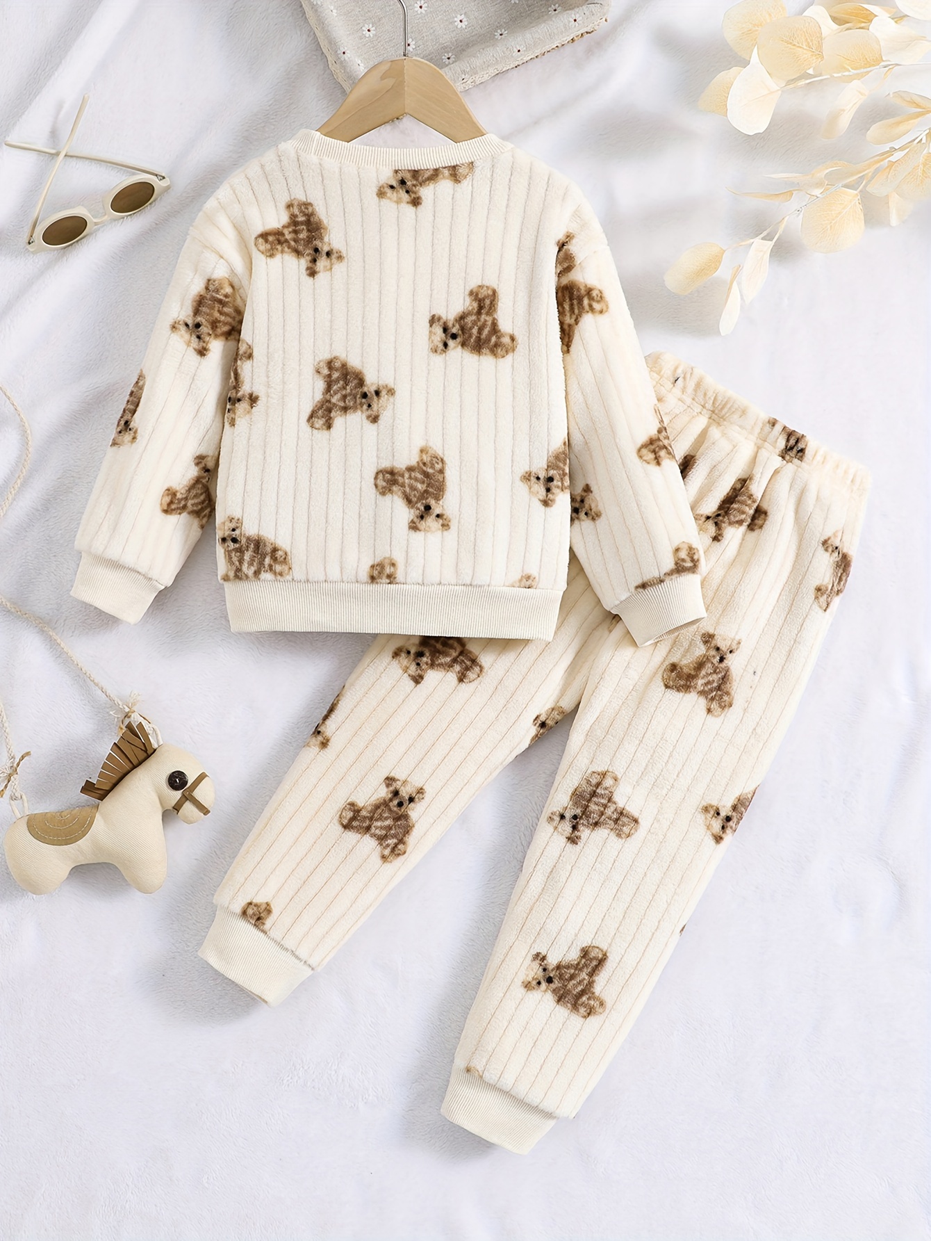 Pyjama polaire beige à motif d'ours pour femme - Pyjama D'Or