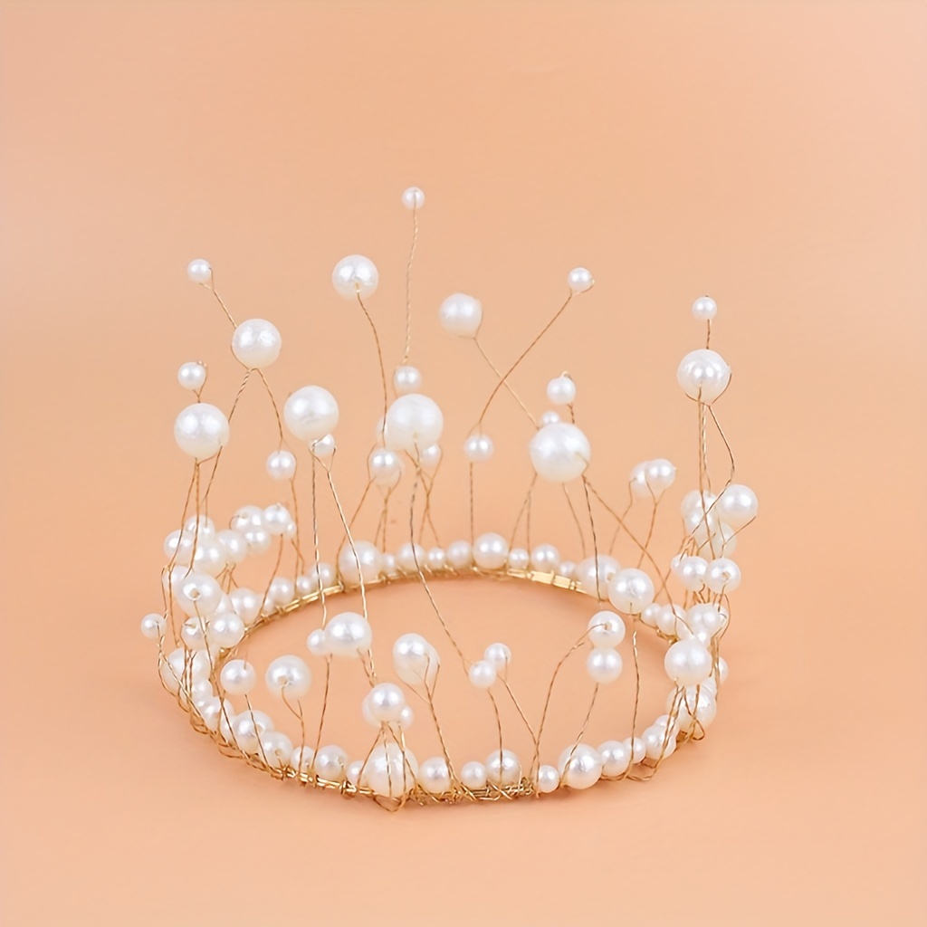 Petite couronne dorée de décoration de gâteau de mariage en strass vintage  roiprincesse couronne de perles pour fête d'anniversaire Accessoire de