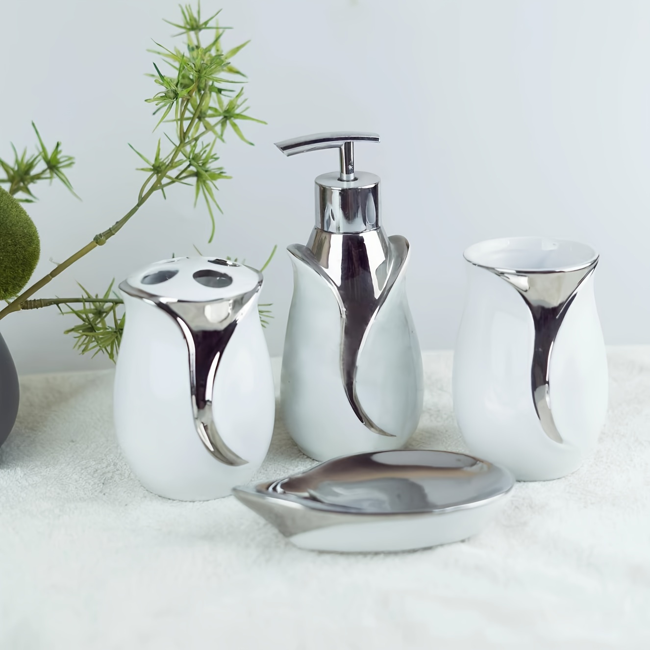 4pcs Modern Ceramic Bathroom Accessory Set Incluye - Temu