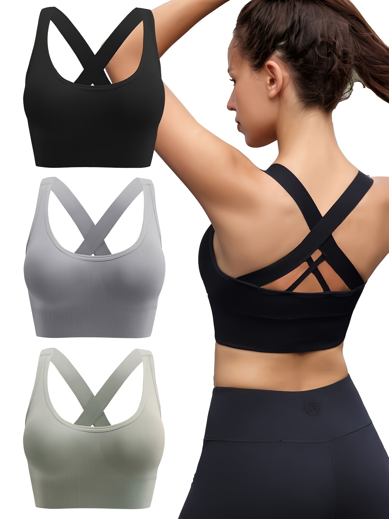 3pcs Solid Wireless Sports Bras Comfy & Breathable Running Workout Tank Bra  Women's Lingerie & Underwear 