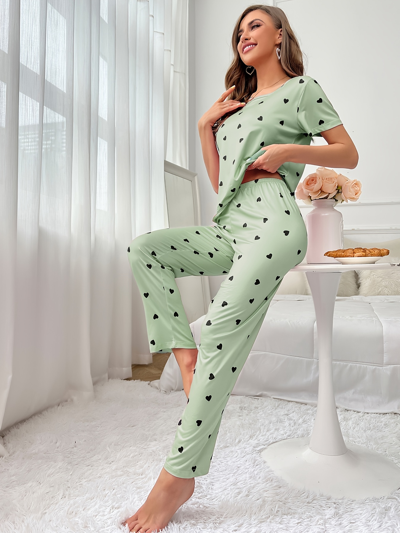 InterestPrint Women's Loose Sleepwear Pants Loose Casual Comfy Pajama Pants  Love Heart Shape Pattern XS at  Women's Clothing store