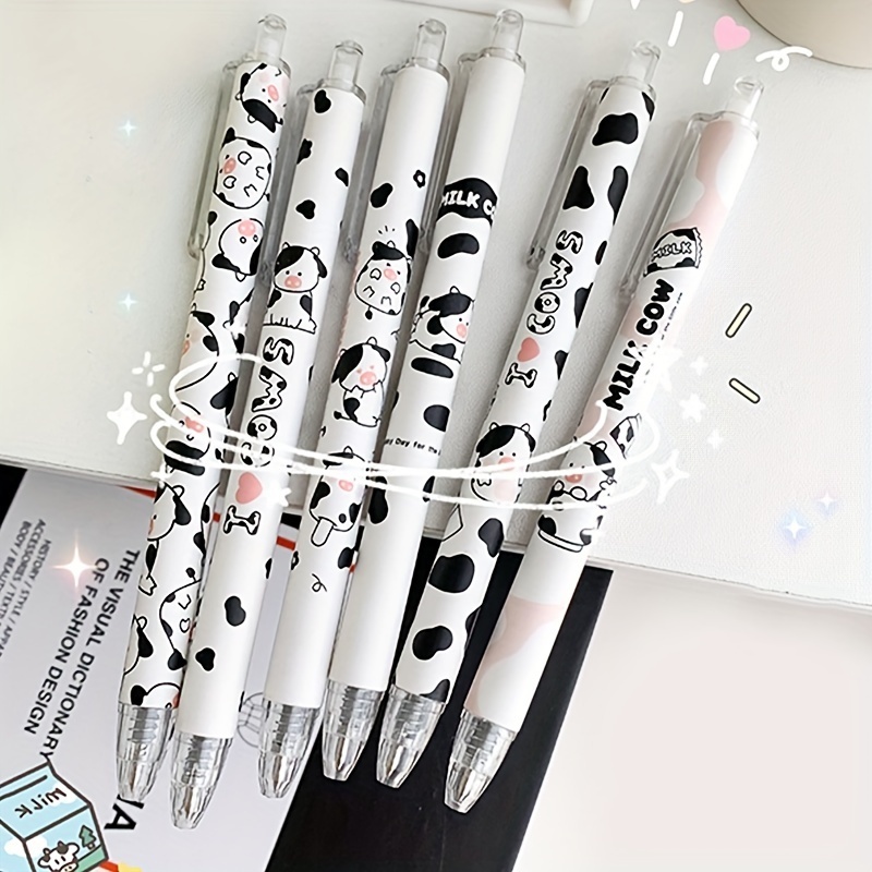 12 Pcs Cute Cow Pen Cartoon Gel Ink Pens with Grip 0.5 mm Black Cow Print  Pens Retractable Kawaii Ballpoint Pen for Home Travel Office School  Supplies