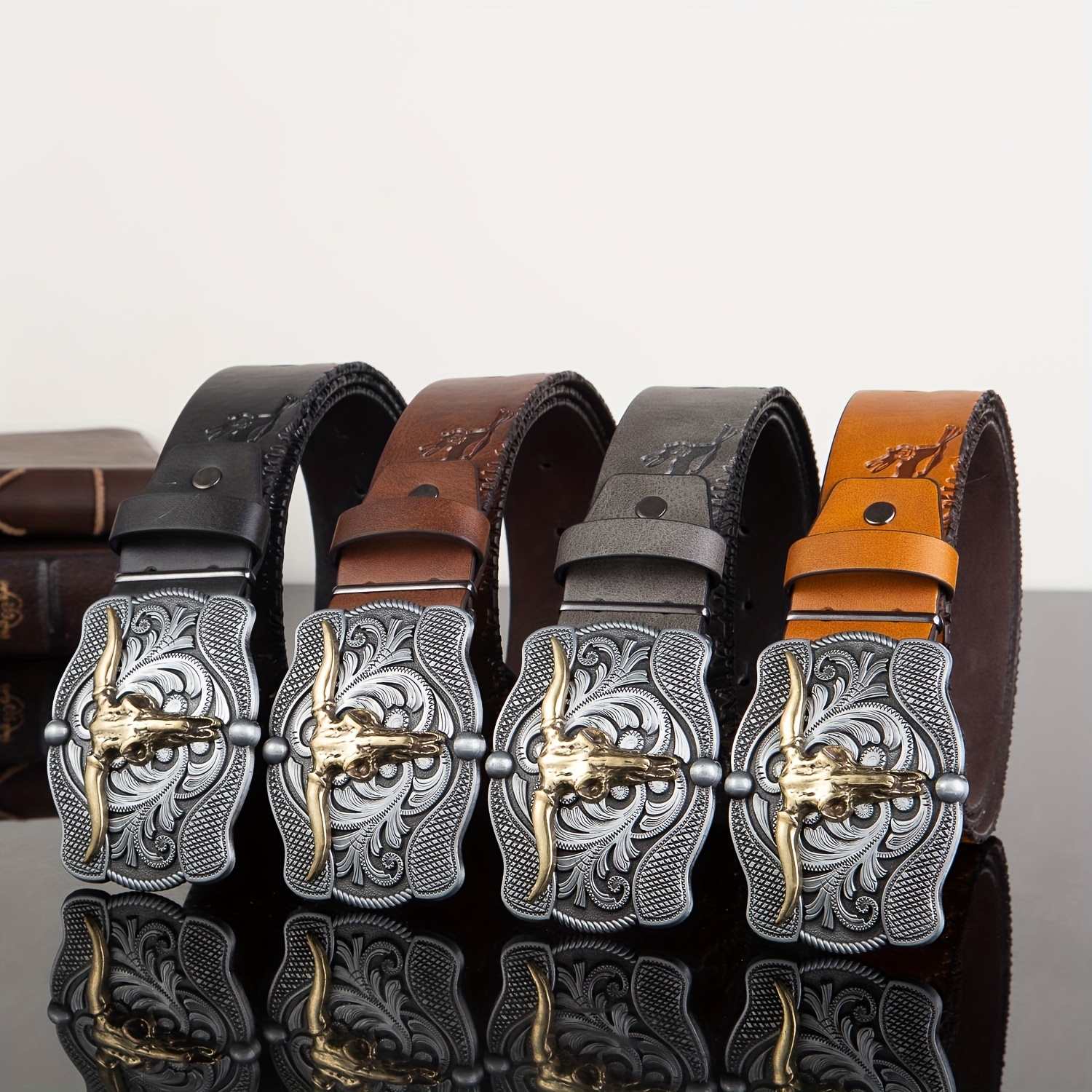 Cow Head Mens Leather Belt Retro Embossed Cool Belt Western Cowboy Big  Board Buckle Punk Style Leather Belt - Jewelry & Accessories - Temu