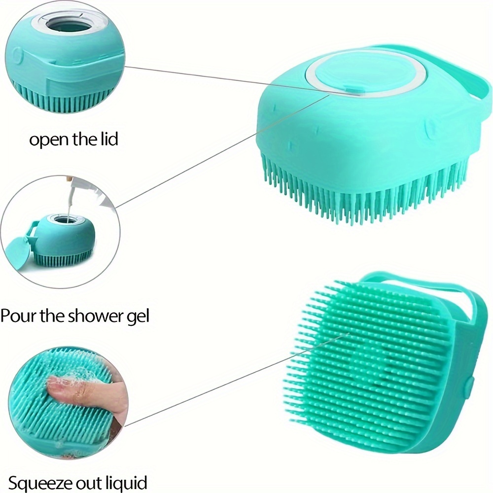 Pet Dog Bath Brush Soft Silicone Dog Shampoo Brush, Brush Hair Fur Grooming  Cleaning Brush Soft Shampoo Dispenser (Blue)