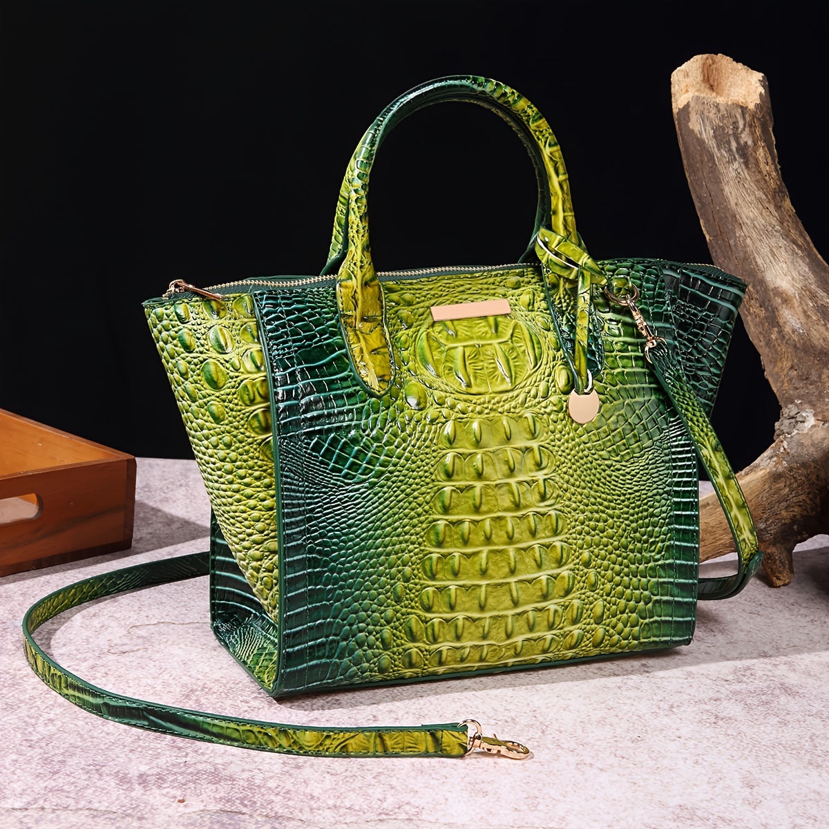 Green on sale croc purse