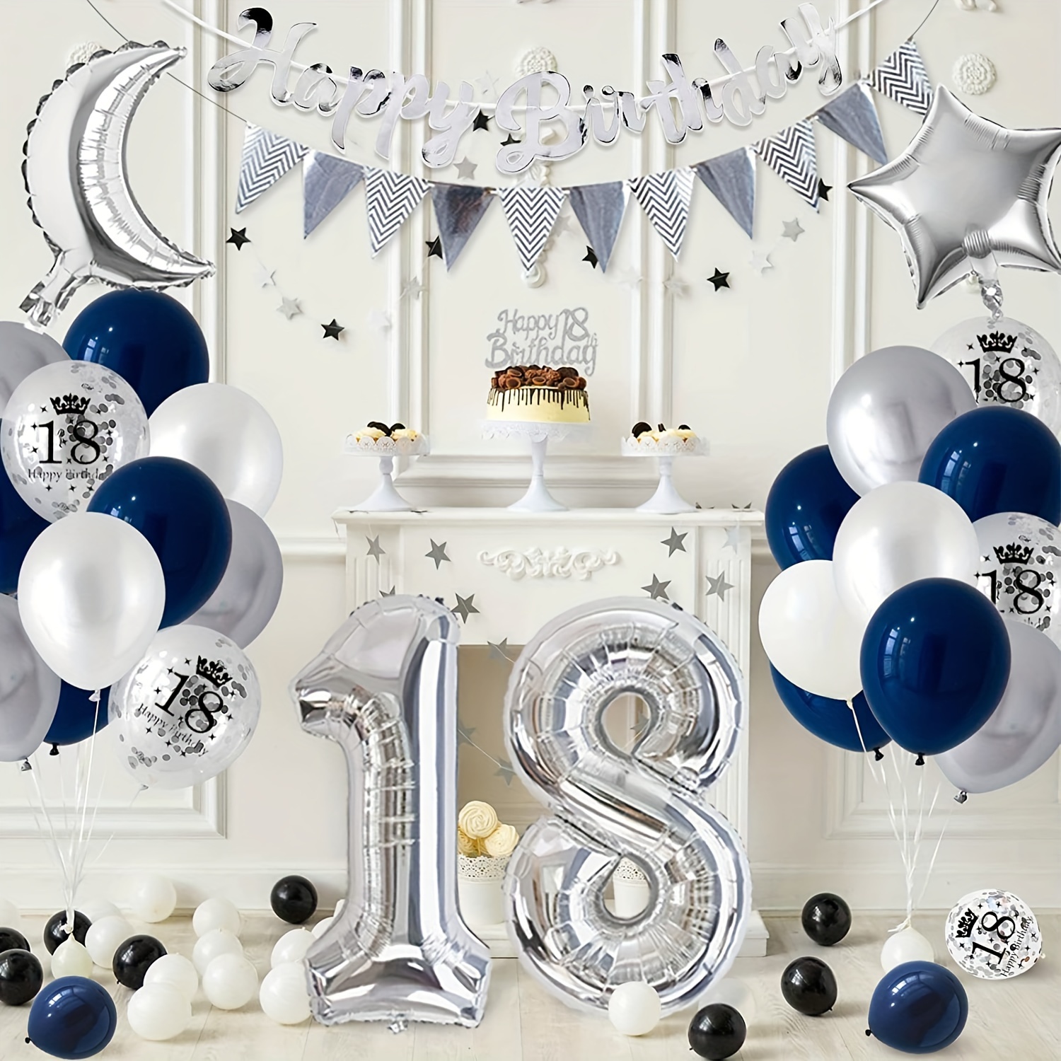18Th Birthday Decorations Party Balloons BLUE-WHITE For Girls Boys