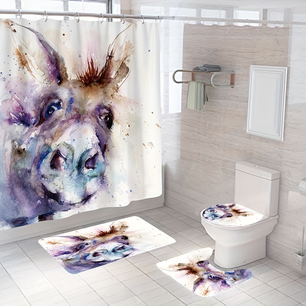 Donkey Printed Bathroom Set Waterproof Polyester - Temu