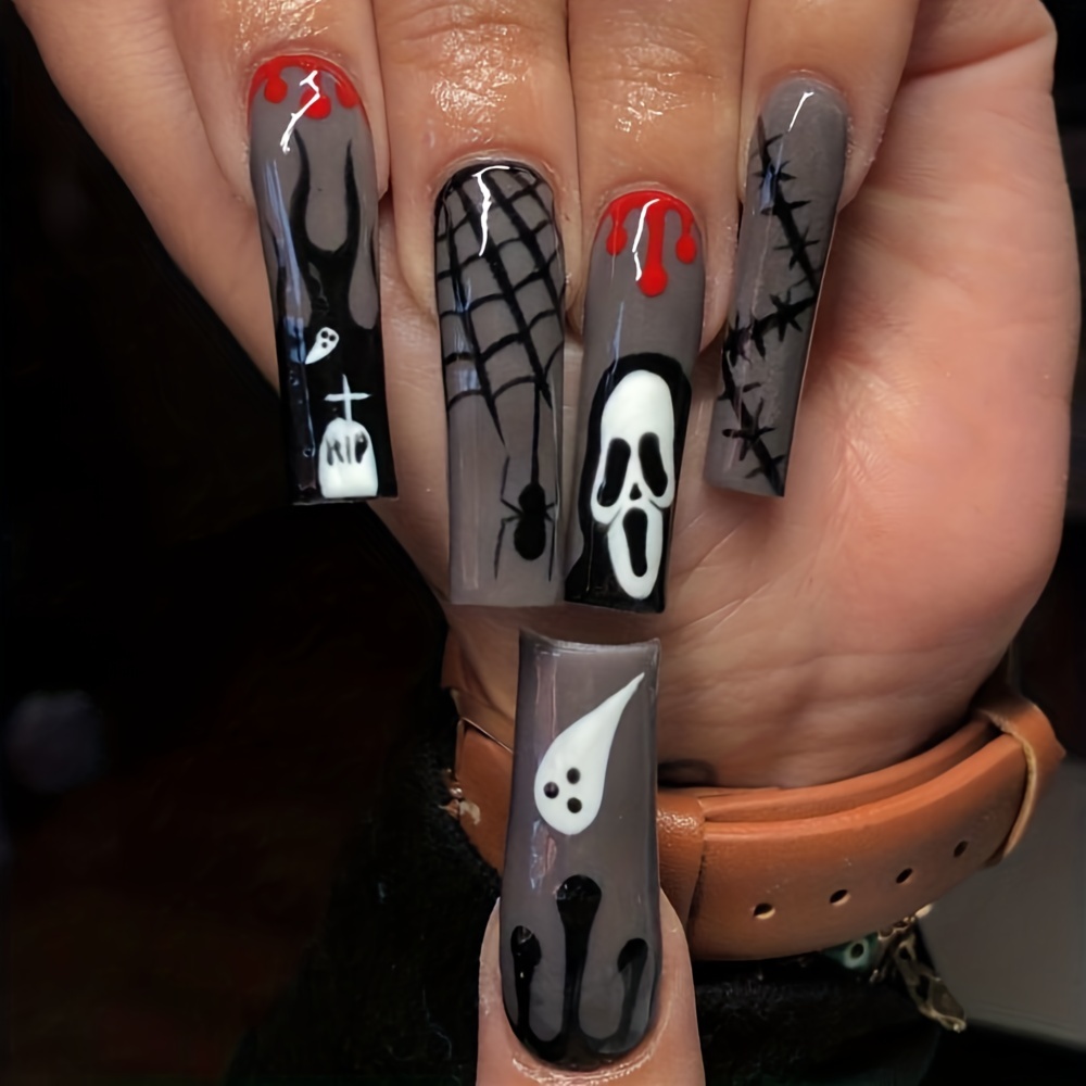 Exquisite Halloween Press On Nails With Scary Skull, Ghost, And