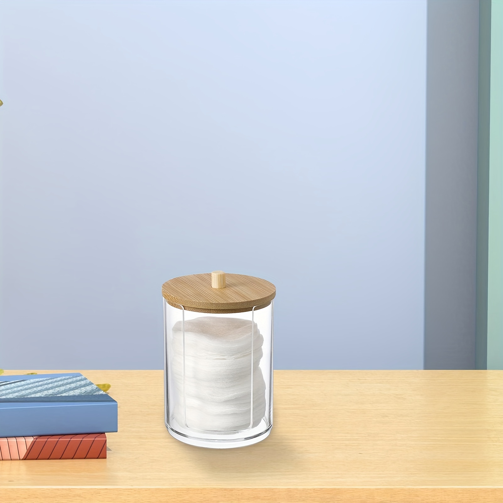 Bamboo Lid Cotton Round Pad Dispenser for Bathroom