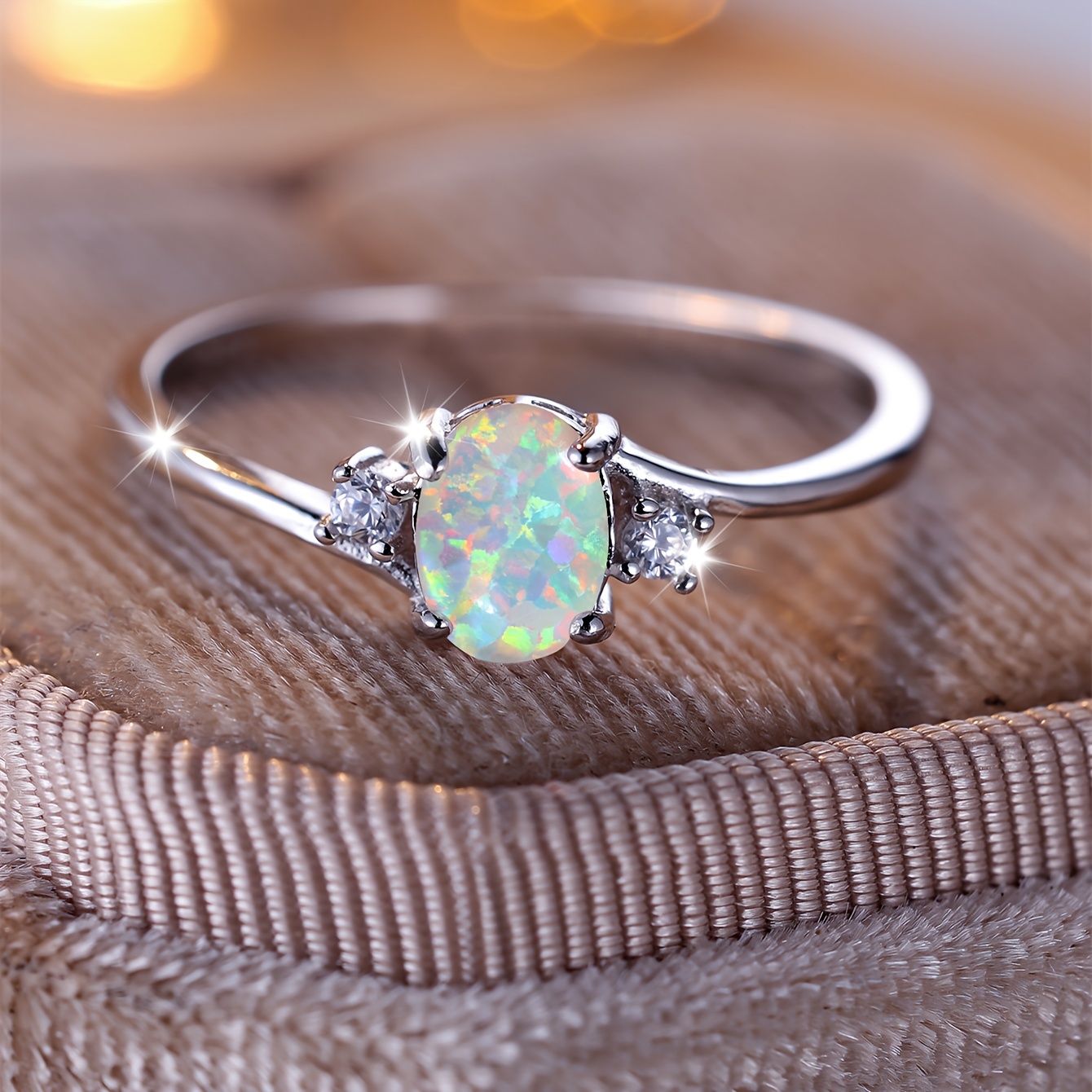Oval Australian Opal Ring 925 Sterling Silver Plated