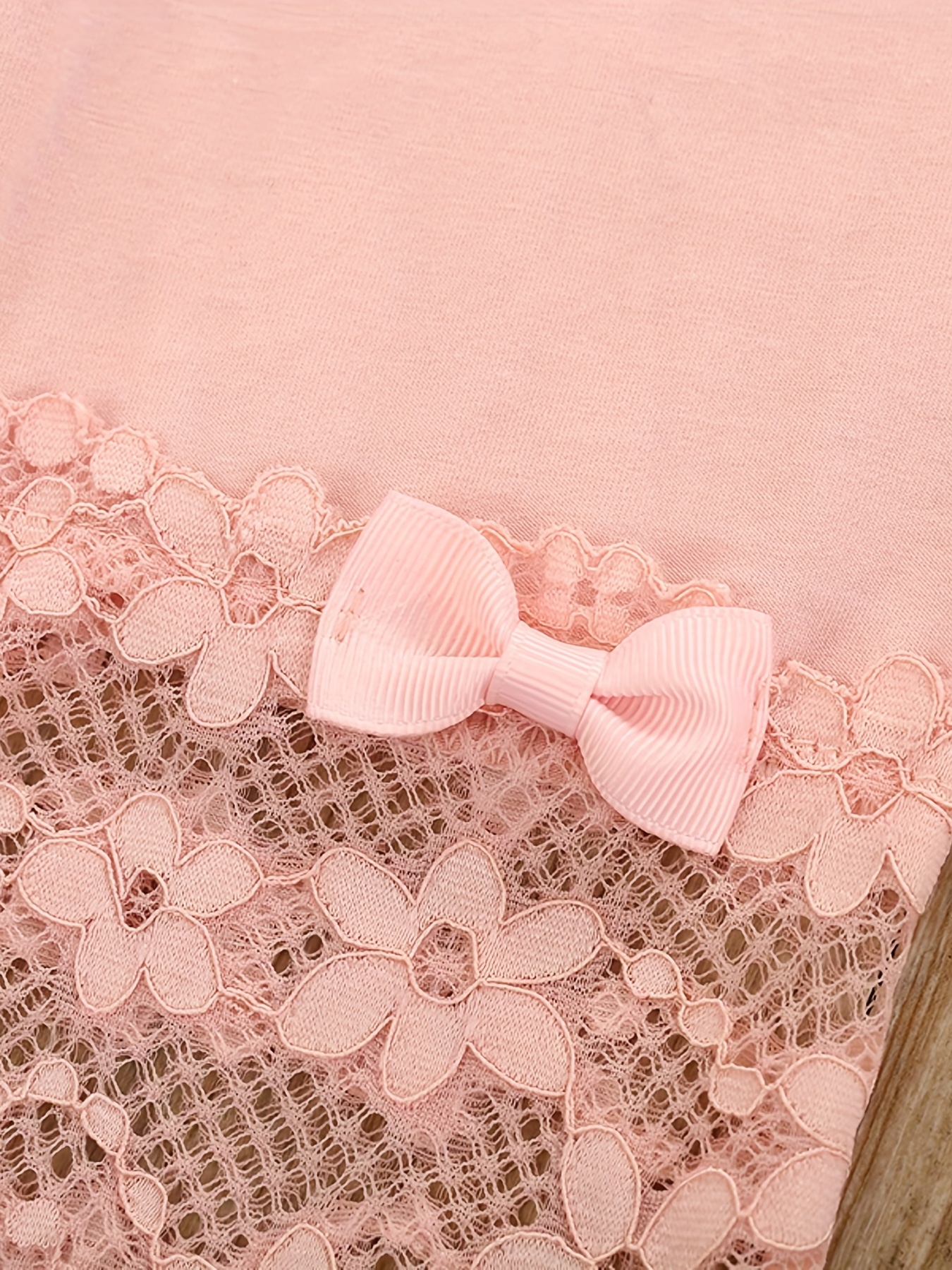 Girls Soft Cotton Leggings with Bow Flowers Lace Patchwork