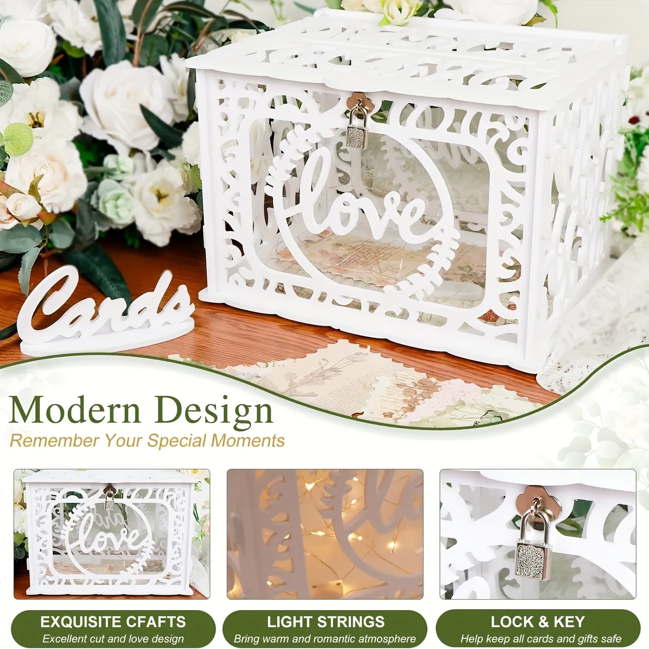 Wedding Card Box With Lock And String Light, Glittery Diy Wedding Gift Card  Boxes For Reception, White Pvc Wedding Memory Money Box For Wedding  Reception, Anniversary Party Decorations - Temu Australia