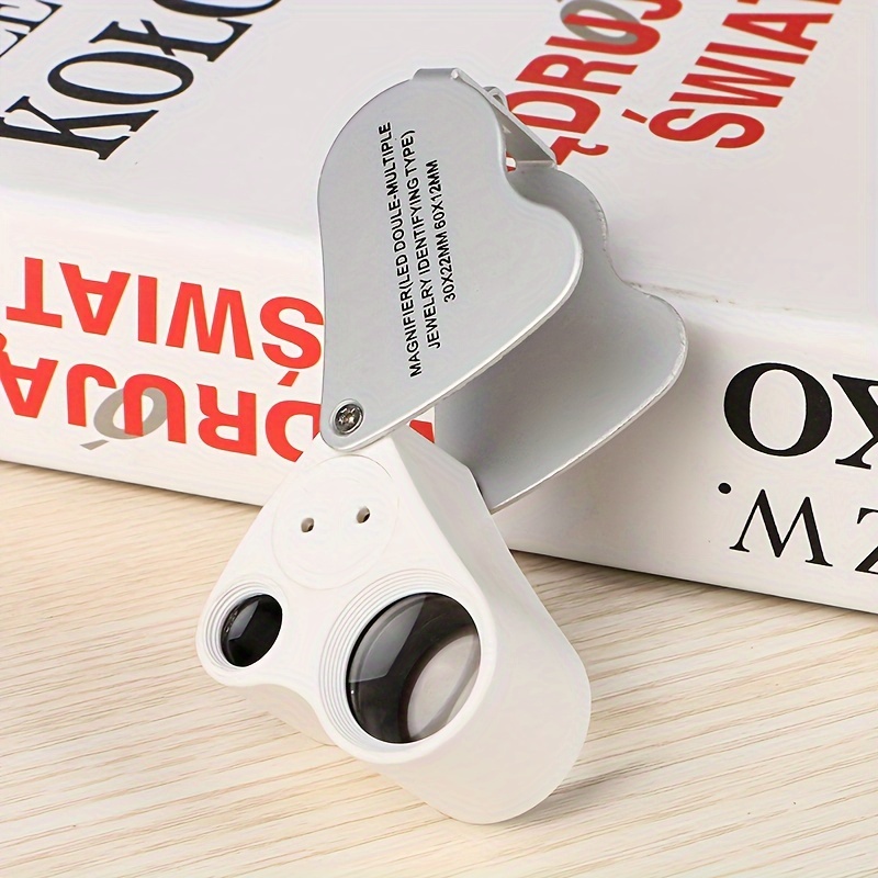 30X 60X LED Light Illuminated Jewelers Eye Loupe Magnifier, Foldable  Jewelry Magnifier For Gems Jewelry Rocks Stamps Coins Watches (White)