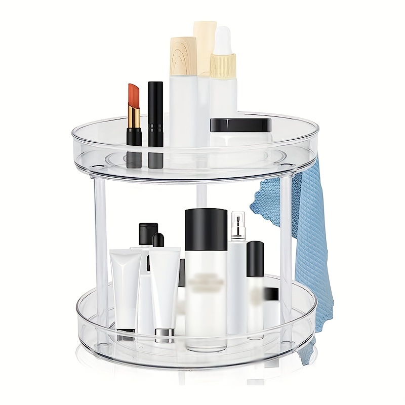 2 Tier Lazy Susan Bathroom Organizer, 9.25Inch Clear 360 Rotating Makeup  Organizer for Vanity, Skincare Organizers Perfume Organizer, Spice Rack  Organizer for Cabinet- Home Organization and Storage