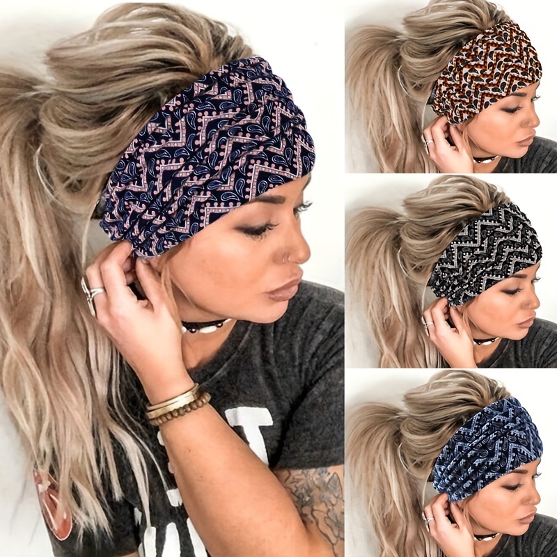 Wavy Striped Pattern Headband Elastic Wide Bandana Knotted - Temu