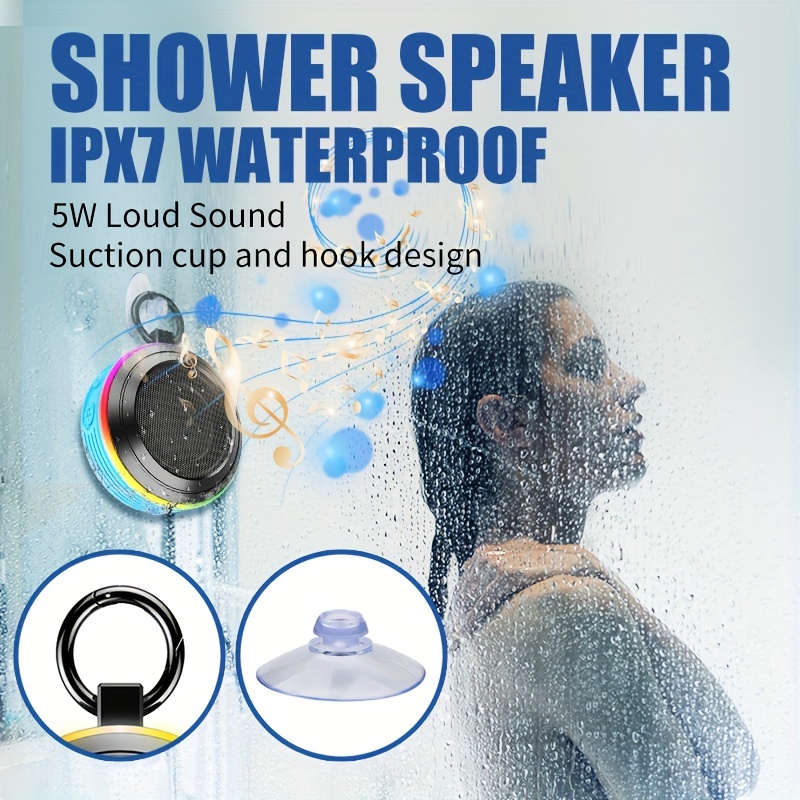 Altavoz portátil Bluetooth para ducha, mini altavoz portátil Bluetooth IPX7  resistente al agua con potente ventosa y gancho, radios Bluetooth HD,  micrófono integrado, tiempo de reproducción de 10 hor JAMW Sencillez
