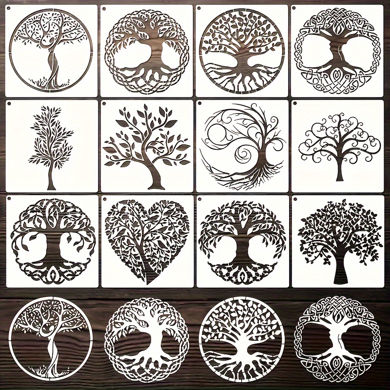 10pcs Reusable Tree Stencils For Painting, Branches Stencils Natural Plants  Templates For DIY Wall Furniture Crafts And Decorations