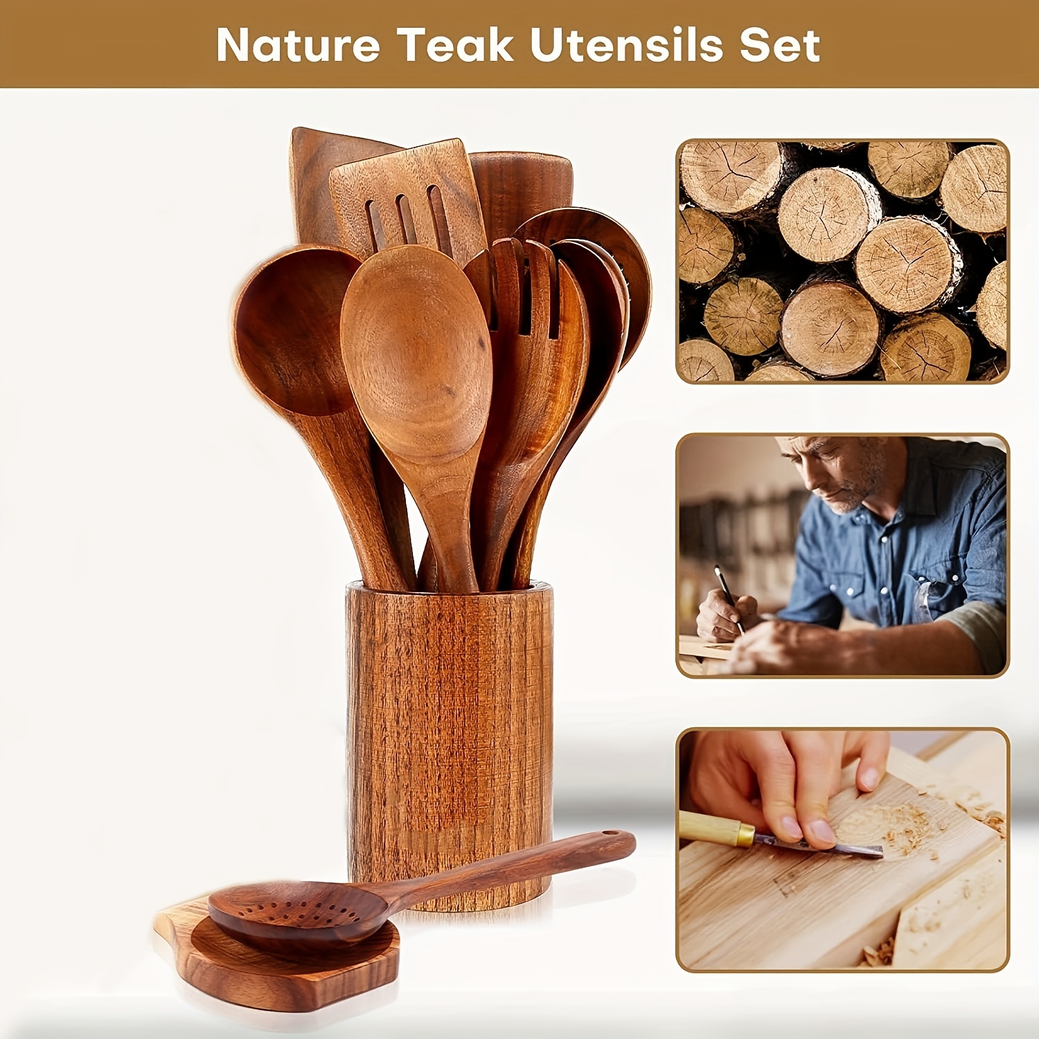 Wooden Spoons for Cooking,10 Pcs Natural Teak Wooden Kitchen Utensils Set  Wooden Utensils for Cooking Wooden Cooking Utensils Wooden Spatulas for  Cooking 