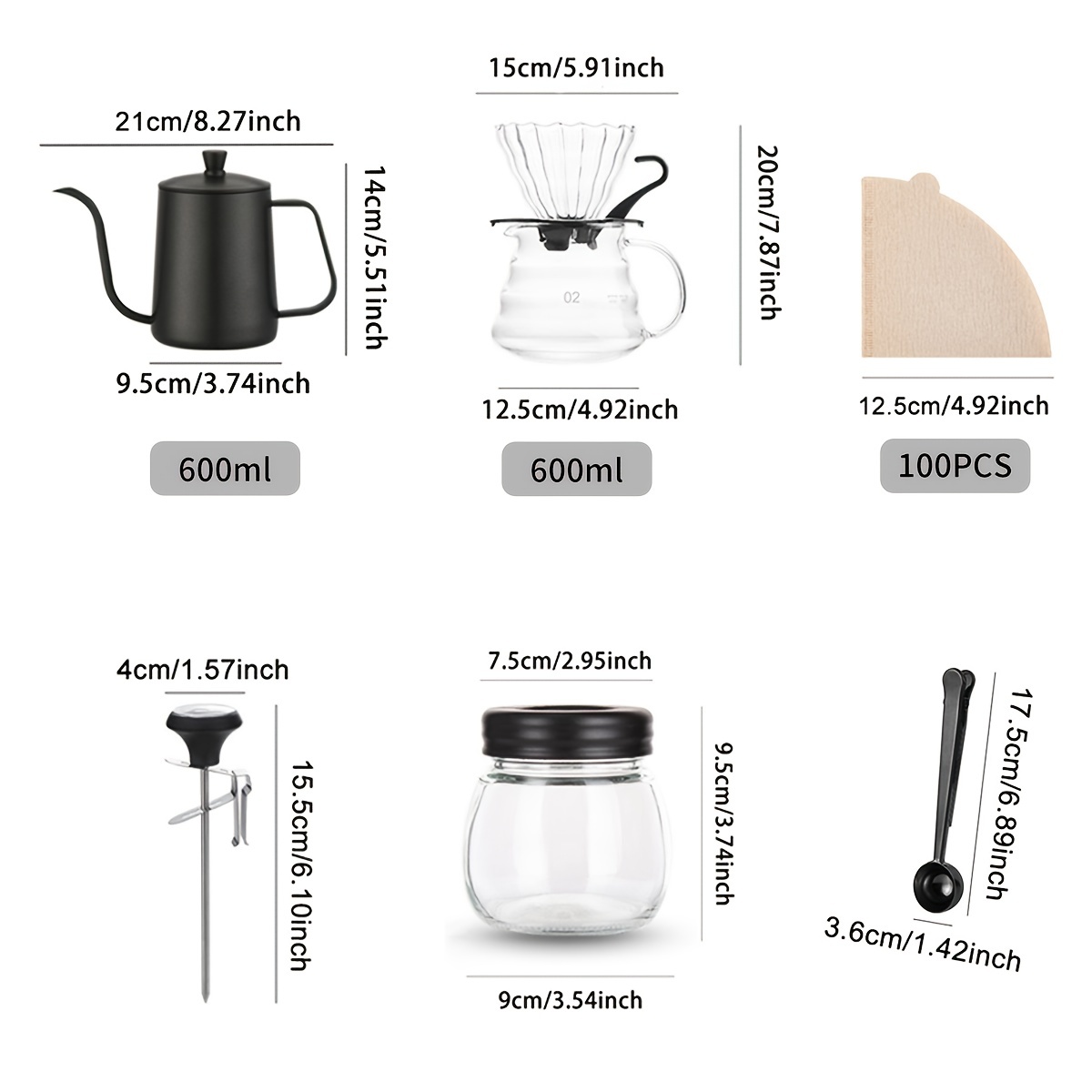 10pcs Pour Over Coffee Maker Set with Gift Box, Portable Travel Coffee Kit,  Coffee Accessories Tools, Stainless Steel Coffee Kettle and Thermometer,  Glass Coffee Pot with Dripper, Hand Coffee Grinder, Coffee Spoon
