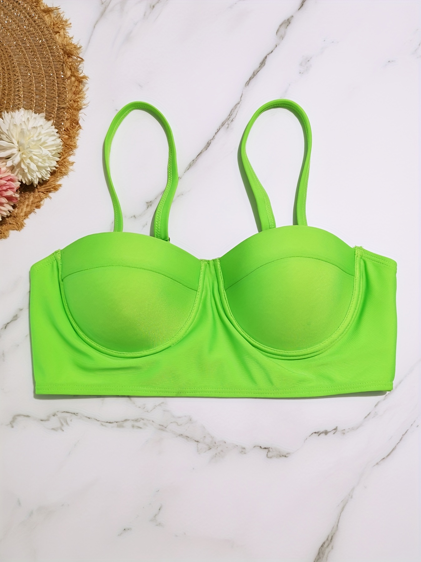 Neon Green Color Polyester Fabrics Underwire Push Bikini Bra
